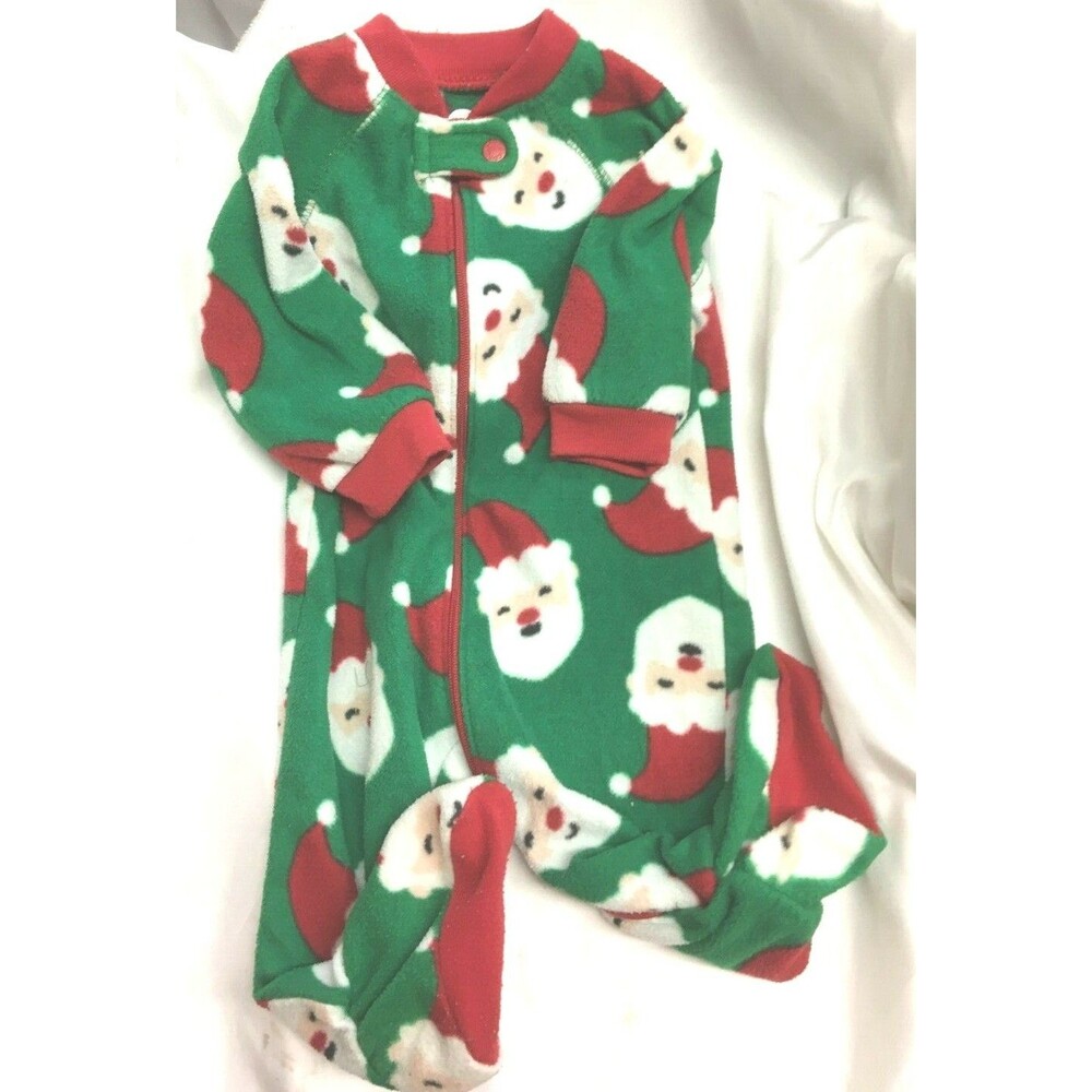 Santa Claus Christmas Holiday Baby Footed Pajama Green Red 3-6 Months Free Ship